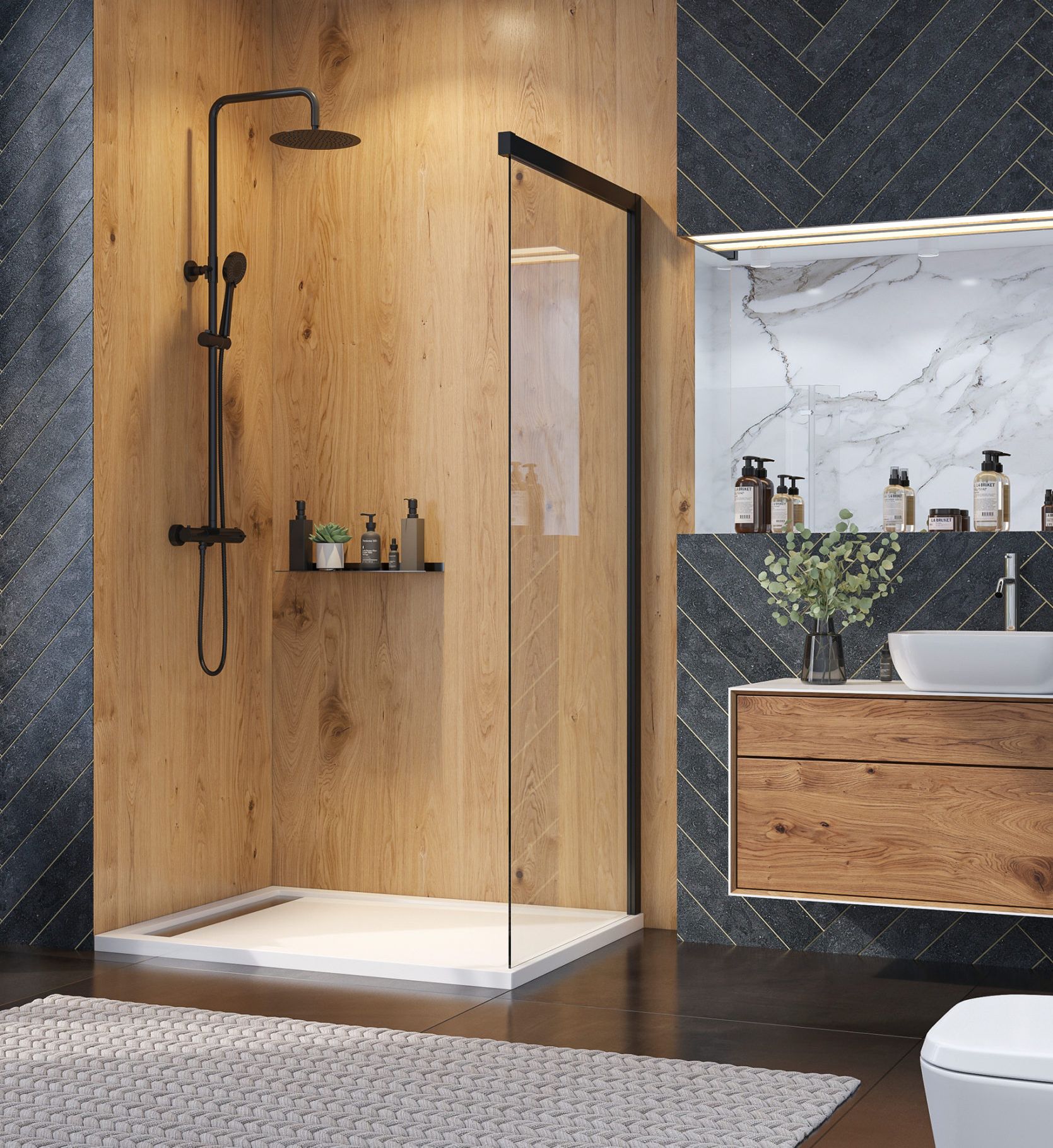 Aquatek WELLNESS BLACK F1 Pevná stena do kombinácie k zásuvným dverám