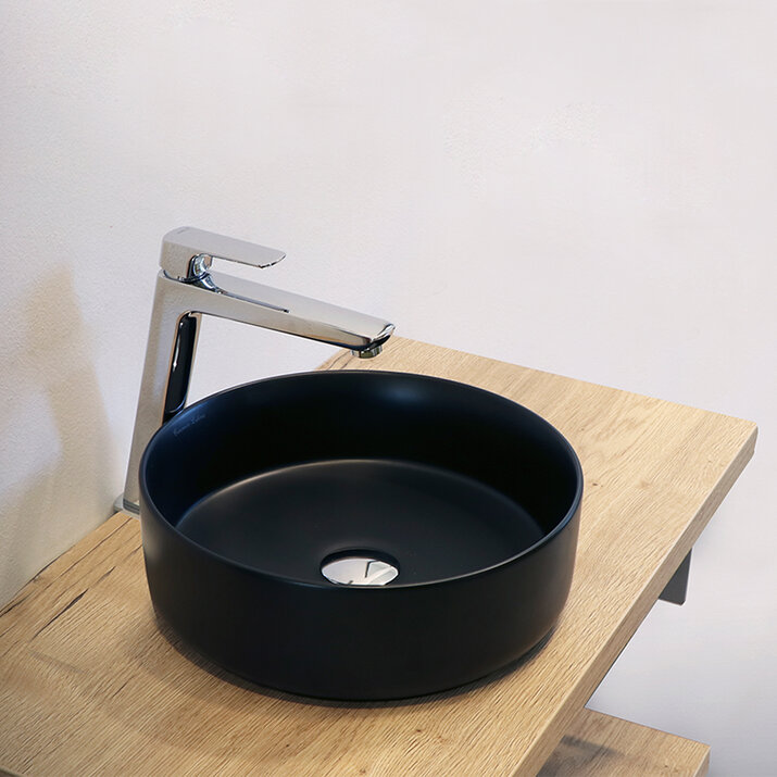 KENYA čierne kruhové keramické umývadlo na dosku 355x355x115 mm