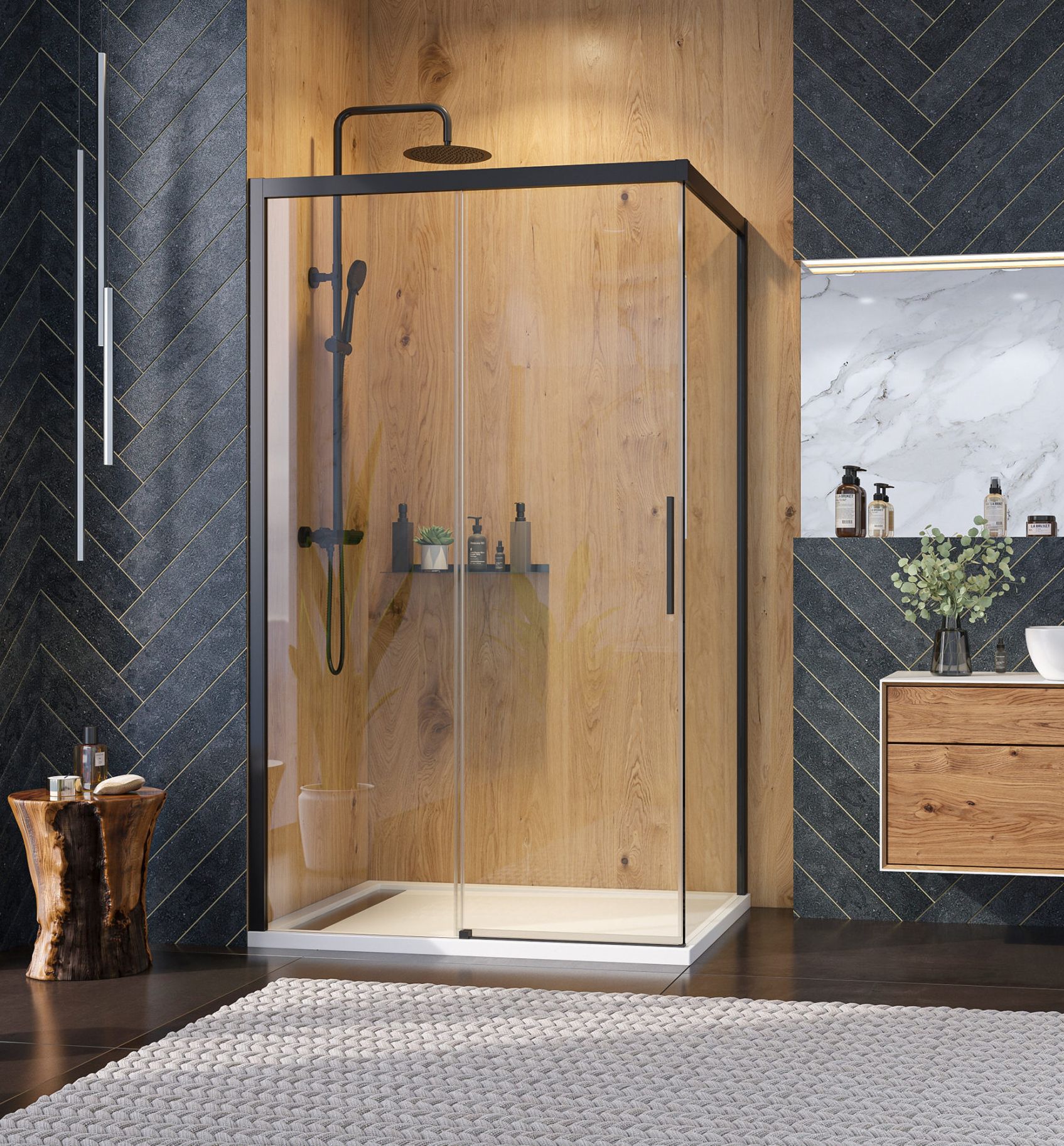 Aquatek WELLNESS BLACK B2+F1 Pevná stena do kombinácie k zásuvným dverám