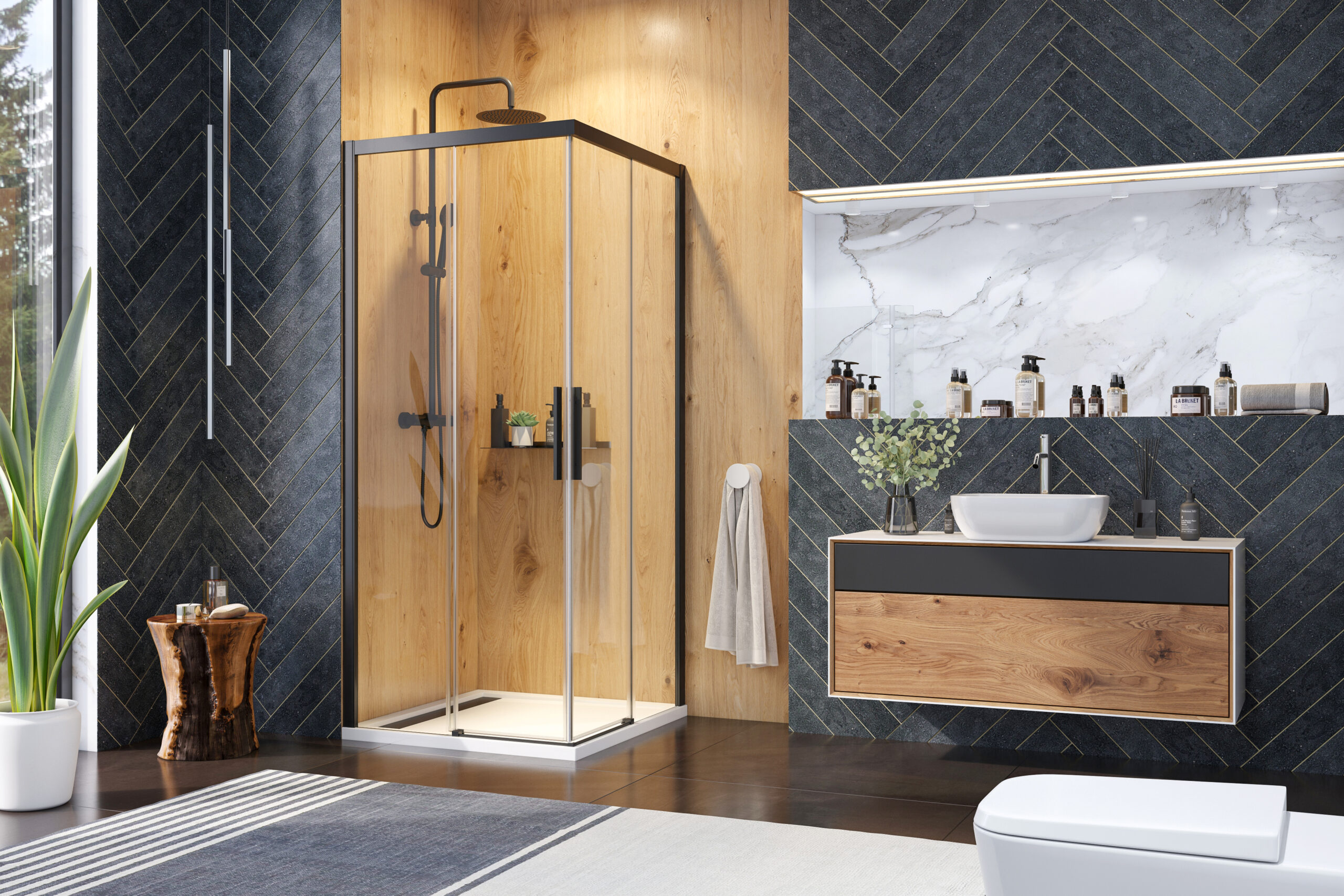 Aquatek WELLNESS BLACK A4 100x100 cm Sprchový kút s čiernym matným rámom