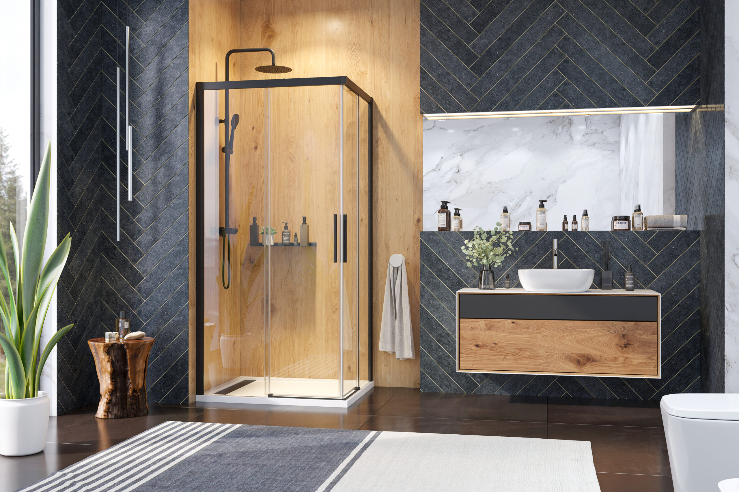 Aquatek WELLNESS BLACK R04 100x90 cm Sprchový kút s čiernym matným rámom