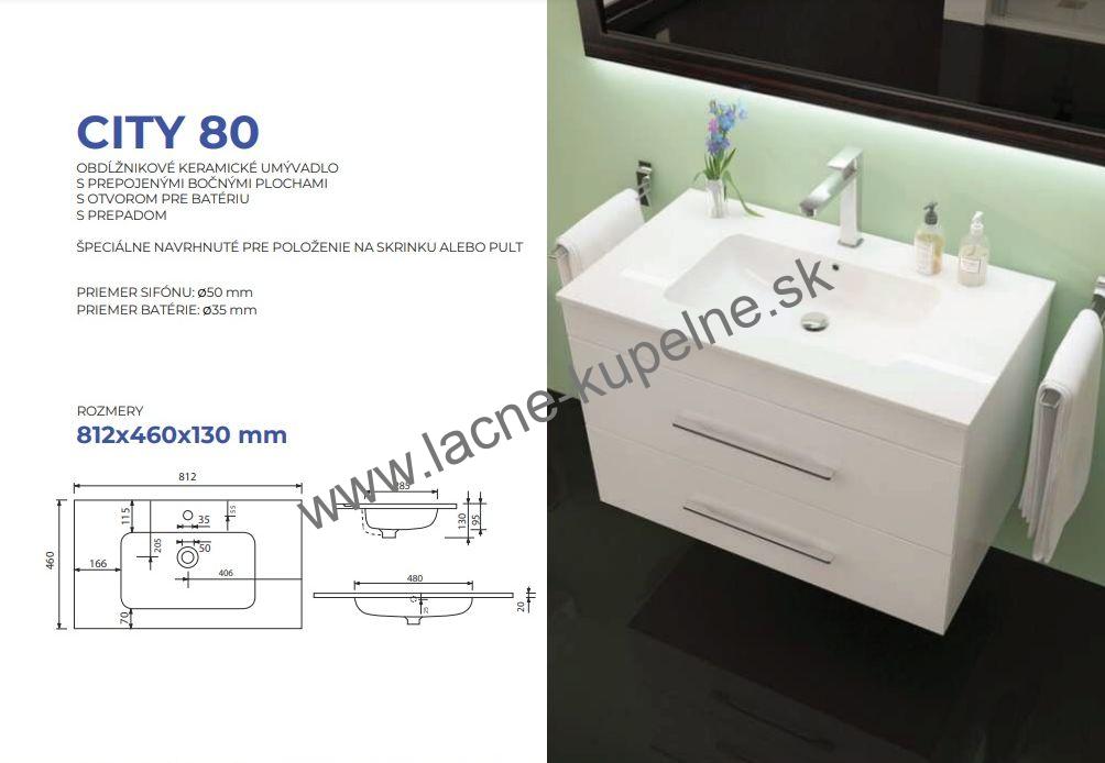 CITY80 obdĺžnikové keramické umývadlo 812x460x130 mm + Skrinka ENERGY2 800 závesná biela lesklá