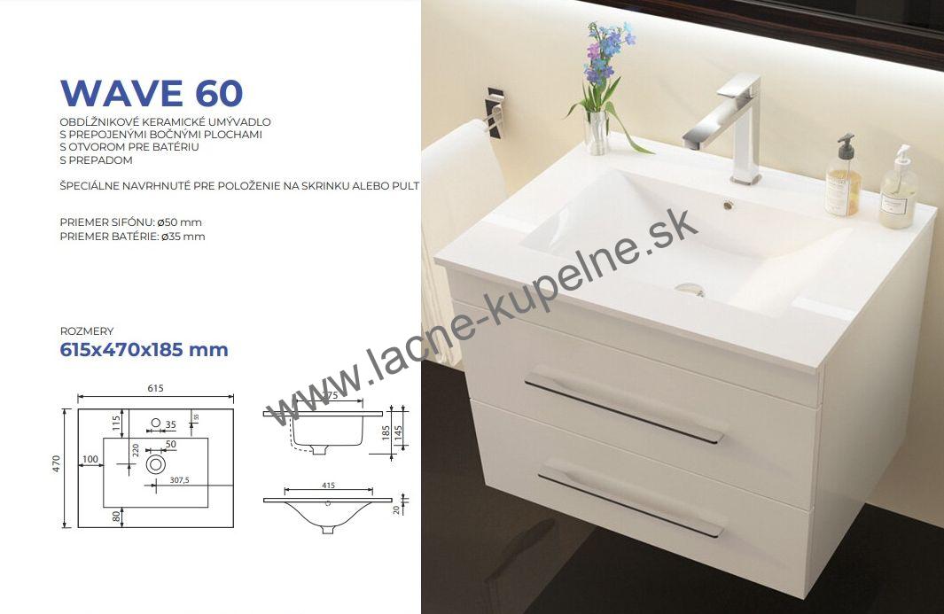 WAVE60 obdĺžnikové keramické umývadlo 615x470x185 mm + Skrinka ENERGY2 600