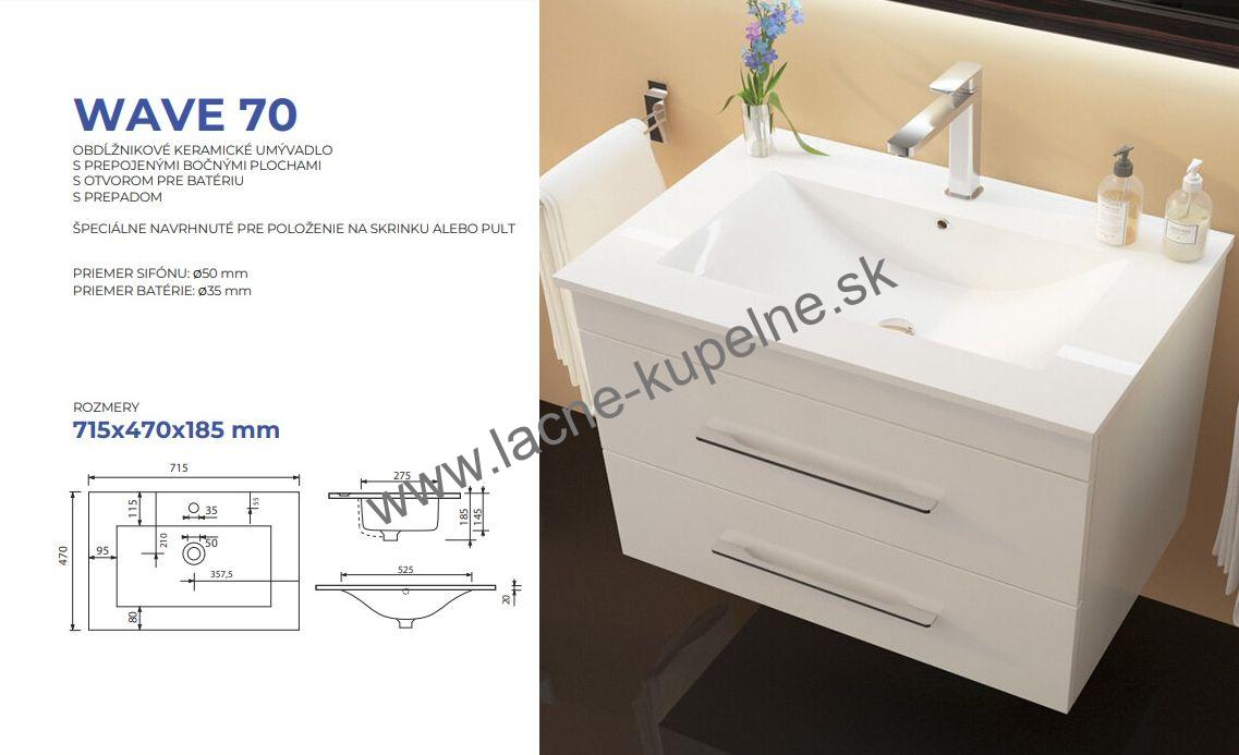 WAVE70 obdĺžnikové keramické umývadlo 715x470x185 mm + Skrinka ENERGY2 700
