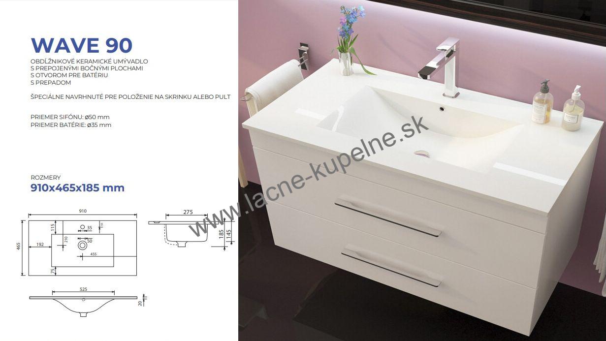 WAVE90 obdĺžnikové keramické umývadlo 910x465x185 mm + Skrinka ENERGY2 900