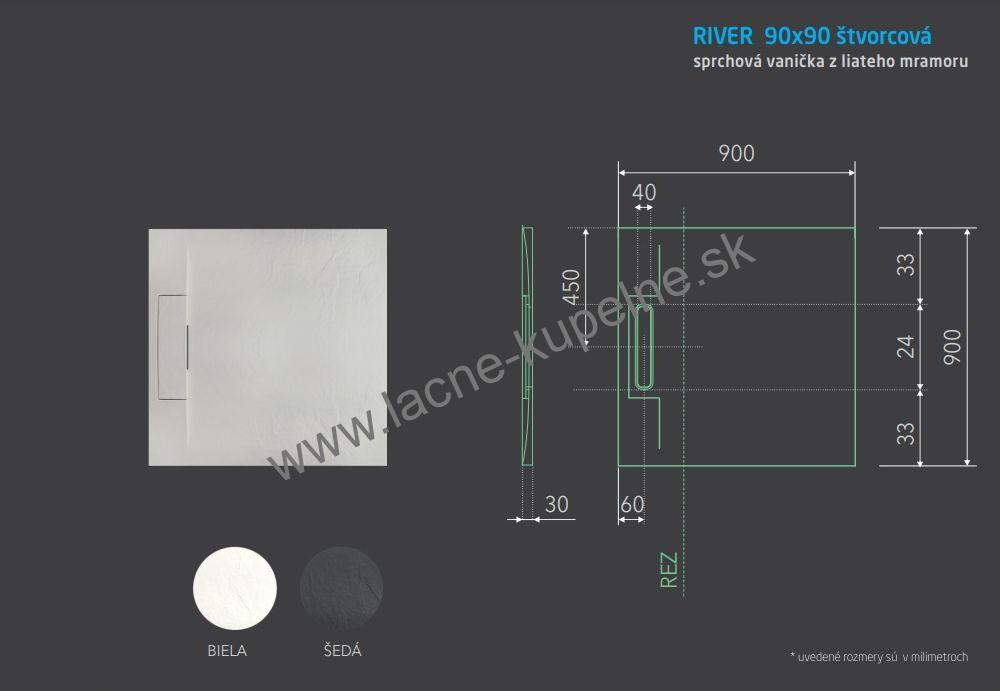 RIVER 90x90 cm AQUATEK sprchová vanička štvorcová šedá + Sifón