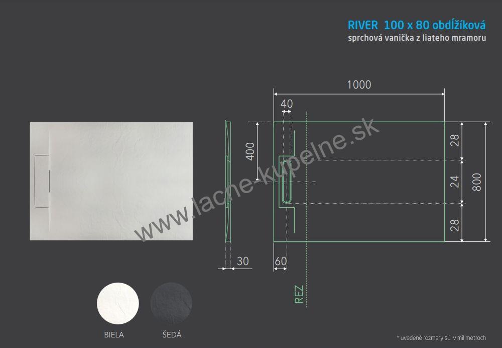 RIVER 100x80 cm AQUATEK sprchová vanička obdĺžniková šedá + Sifón