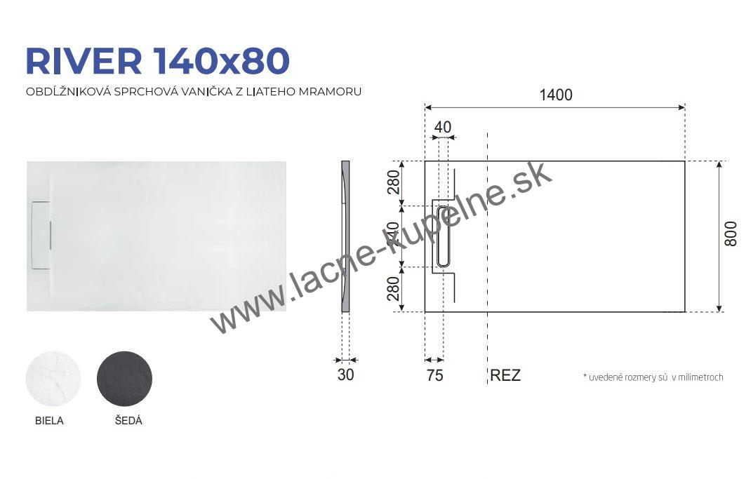 RIVER 140x80 cm AQUATEK sprchová vanička obdĺžniková šedá + Sifón