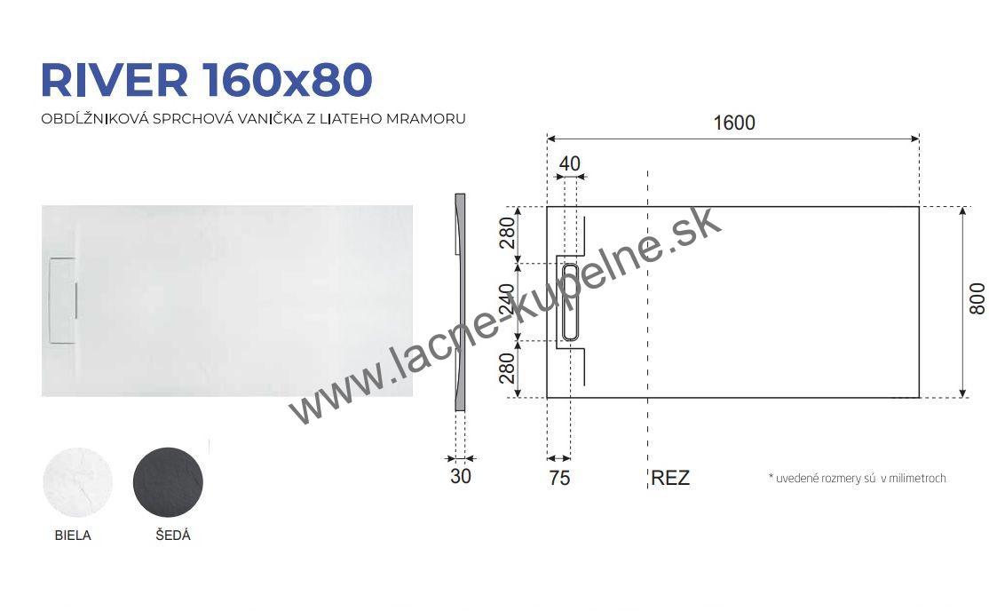 RIVER 160x80 cm AQUATEK sprchová vanička obdĺžniková šedá + Sifón