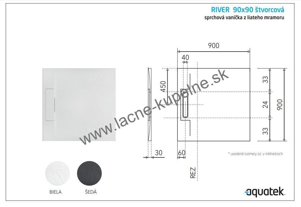 RIVER 90x90 cm AQUATEK sprchová vanička štvorcová šedá + Sifón