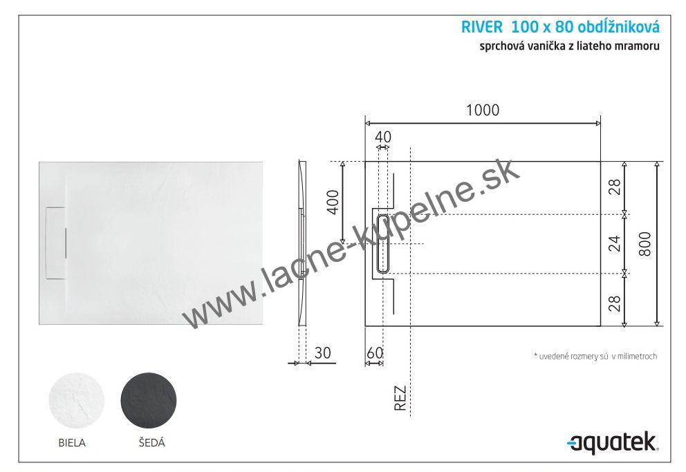 RIVER 100x80 cm AQUATEK sprchová vanička obdĺžniková šedá + Sifón