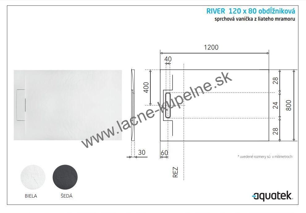 RIVER 120x80 cm AQUATEK sprchová vanička obdĺžniková šedá + Sifón
