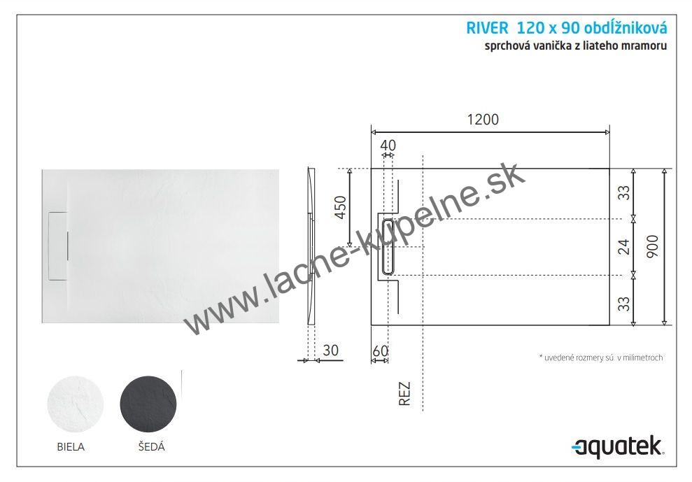 RIVER 120x90 cm AQUATEK sprchová vanička obdĺžniková biela + Sifón
